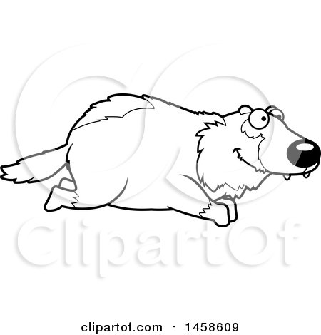 Clipart of a Black and White Happy Wolverine Running - Royalty Free Vector Illustration by Cory Thoman