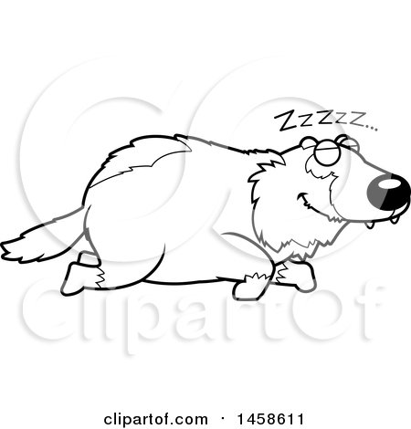 Clipart of a Black and White Sleeping Wolverine - Royalty Free Vector Illustration by Cory Thoman