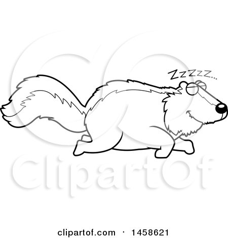 Clipart of a Black and White Sleeping Skunk - Royalty Free Vector Illustration by Cory Thoman