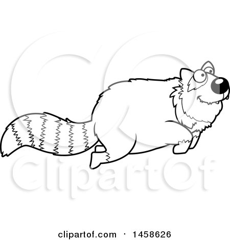 Clipart of a Black and White Happy Red Panda Jumping - Royalty Free Vector Illustration by Cory Thoman