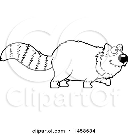 Clipart of a Black and White Happy Red Panda Walking - Royalty Free
