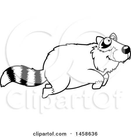 Clipart of a Black and White Happy Raccoon Jumping - Royalty Free Vector Illustration by Cory Thoman