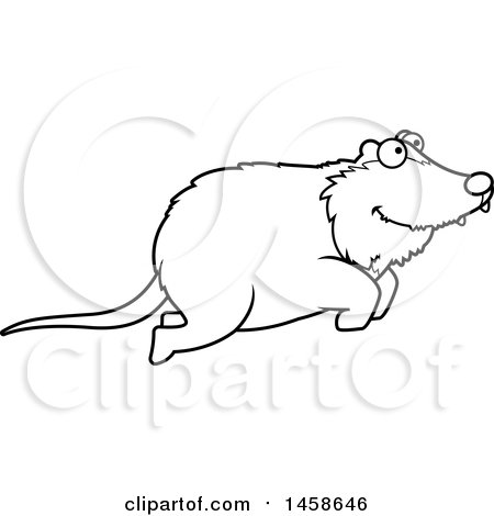 Clipart of a Lineart Happy Possum Jumping - Royalty Free Vector Illustration by Cory Thoman