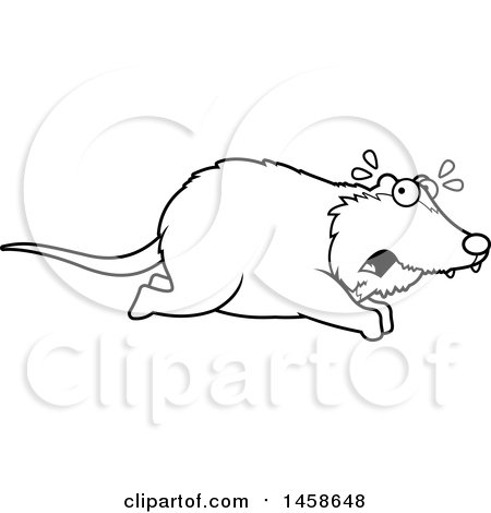 Clipart of a Lineart Scared Possum Running - Royalty Free Vector Illustration by Cory Thoman