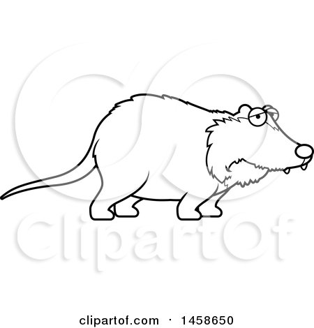 Clipart of a Lineart Sad or Depressed Possum - Royalty Free Vector Illustration by Cory Thoman