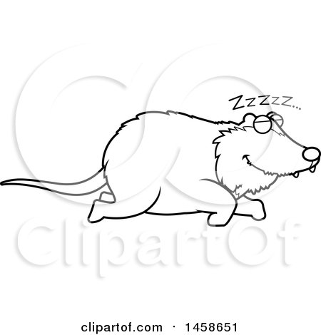 Clipart of a Lineart Sleeping Possum - Royalty Free Vector Illustration by Cory Thoman