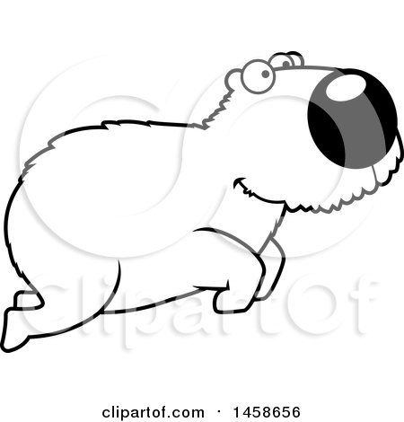 Clipart of a Lineart Happy Capybara Jumping - Royalty Free Vector Illustration by Cory Thoman
