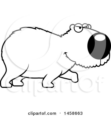Clipart of a Lineart Mad Capybara Stalking - Royalty Free Vector Illustration by Cory Thoman
