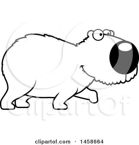 Clipart of a Lineart Happy Capybara Walking - Royalty Free Vector Illustration by Cory Thoman