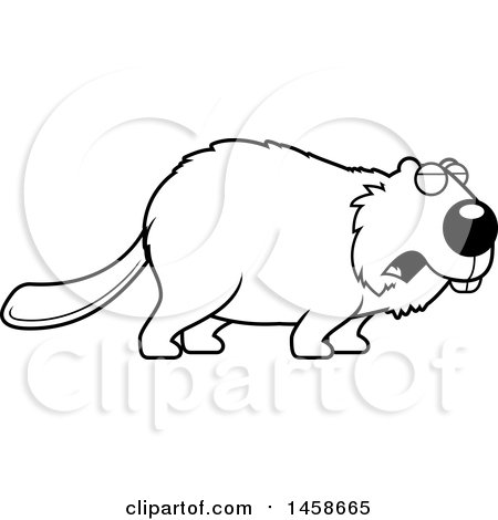 Clipart of a Lineart Howling Beaver - Royalty Free Vector Illustration by Cory Thoman
