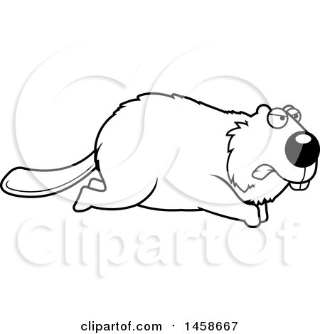 Clipart of a Lineart Mad Beaver Running - Royalty Free Vector Illustration by Cory Thoman
