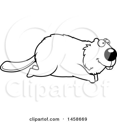Clipart of a Lineart Happy Beaver Running - Royalty Free Vector Illustration by Cory Thoman