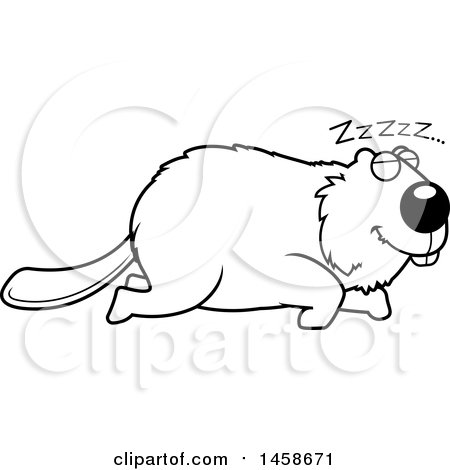 Clipart of a Lineart Sleeping Beaver - Royalty Free Vector Illustration by Cory Thoman