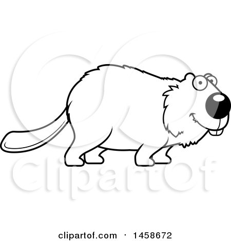 Clipart of a Lineart Happy Beaver Smiling - Royalty Free Vector Illustration by Cory Thoman
