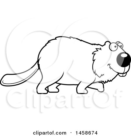 Clipart of a Lineart Happy Beaver Walking - Royalty Free Vector Illustration by Cory Thoman