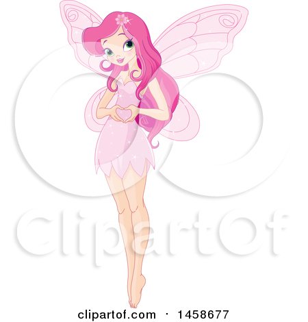 Clipart of a Pretty Pink Fairy Gesturing a Heart with Her Hands - Royalty Free Vector Illustration by Pushkin