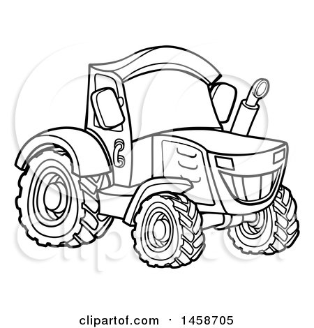 Clipart of a Black and White Tractor - Royalty Free Vector Illustration by AtStockIllustration