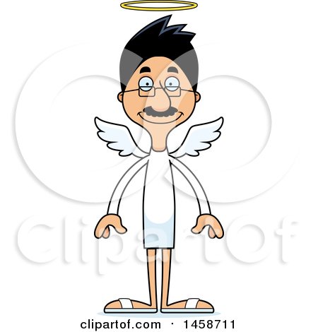 Clipart of a Cartoon Happy Tall Skinny Hispanic Man Angel With a Mustache and Glasses - Royalty Free Vector Illustration by Cory Thoman