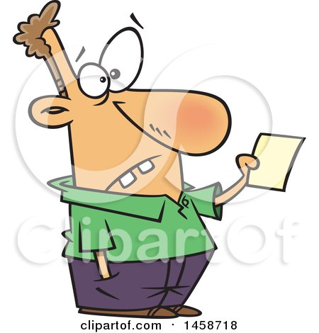 Clipart of a Cartoon Dumb Caucasian Man Holding a Note - Royalty Free Vector Illustration by toonaday