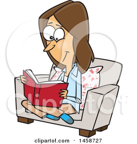 Clipart of a Cartoon Caucasian Woman Reading a Book - Royalty Free Vector Illustration by toonaday
