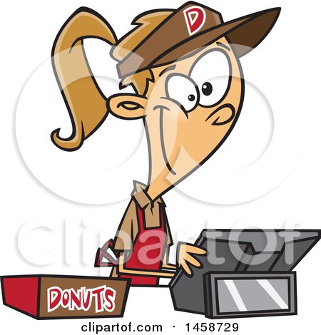 Clipart of a Cartoon Young Caucasian Woman Selling Donuts - Royalty Free Vector Illustration by toonaday