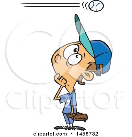Clipart of a Cartoon Baseball Player Caucasian Boy Watching a High Ball Go over His Head - Royalty Free Vector Illustration by toonaday