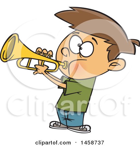 Clipart of a Cartoon Caucasian Boy Playing a Trumpet - Royalty Free Vector Illustration by toonaday