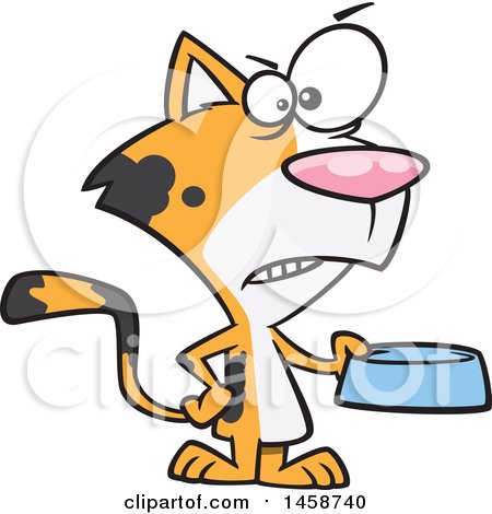 Clipart of a Cartoon Mad Cat Holding a Food Bowl - Royalty Free Vector Illustration by toonaday
