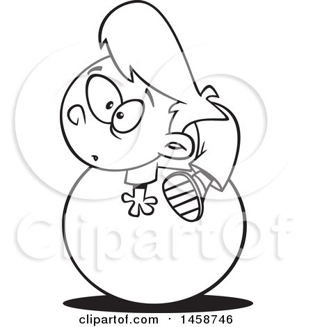 Clipart of a Cartoon Outline  Boy on the Ball - Royalty Free Vector Illustration by toonaday