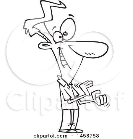 Clipart of a Cartoon Lineart Happy Man Clapping - Royalty Free Vector Illustration by toonaday