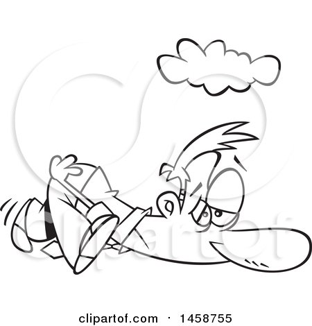 Clipart of a Cartoon Lineart Exhausted Man Dragging on a Monday - Royalty Free Vector Illustration by toonaday