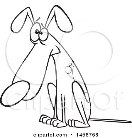 Clipart of a Cartoon Outline Guilty Dog Sitting - Royalty Free Vector Illustration by toonaday