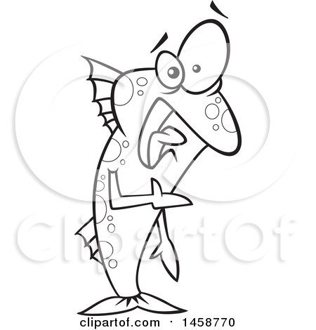 Clipart of a Cartoon Outline Uncomfortable Fish out of Water - Royalty Free Vector Illustration by toonaday