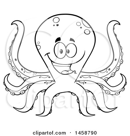 Clipart of a Happy Black and White Octopus - Royalty Free Vector Illustration by Hit Toon