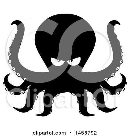 Clipart of a Black and White Angry Octopus - Royalty Free Vector Illustration by Hit Toon