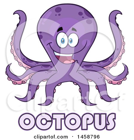 Clipart of a Happy Purple Octopus over Text - Royalty Free Vector Illustration by Hit Toon