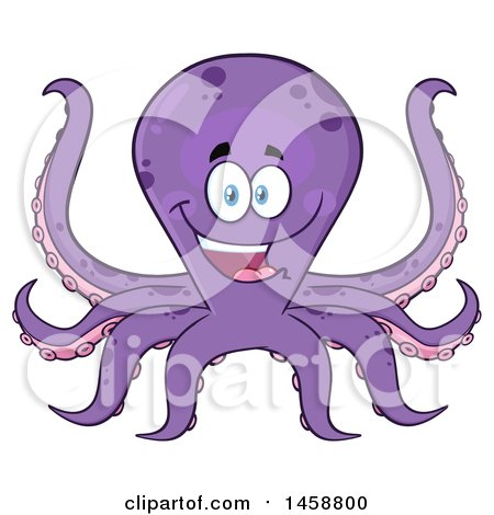 Clipart of a Happy Purple Octopus - Royalty Free Vector Illustration by Hit Toon
