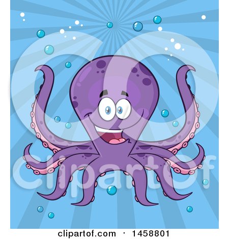 Clipart of a Happy Purple Octopus Underwater - Royalty Free Vector Illustration by Hit Toon