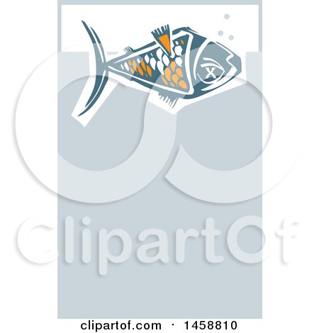 Clipart of a Woodcut Dead Fish Floating on Top of Water - Royalty Free Vector Illustration by xunantunich