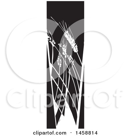 Clipart of a Black and White Woodcut Panel of Wheat Stalks - Royalty Free Vector Illustration by xunantunich