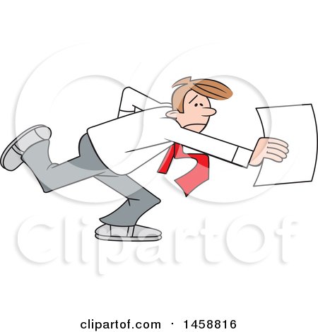 Clipart of a Cartoon Stressed Business Man Rushing a Document - Royalty Free Vector Illustration by Johnny Sajem