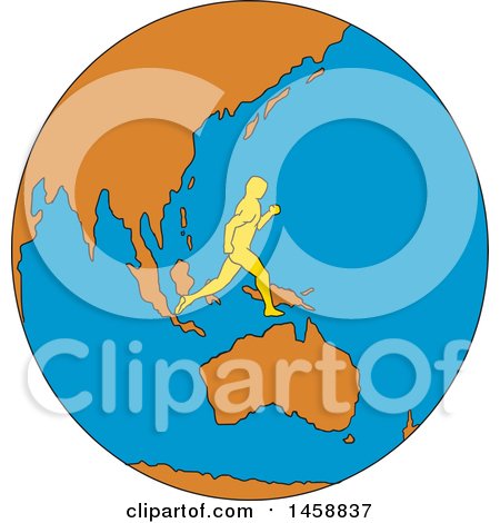Clipart of a Marathon Runner on a Globe Featuring Asia, in Sketched Drawing Style - Royalty Free Vector Illustration by patrimonio