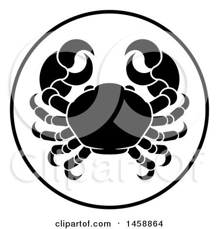 Clipart of a Black and White Zodiac Horoscope Astrology Cancer Crab Circle Design - Royalty Free Vector Illustration by AtStockIllustration