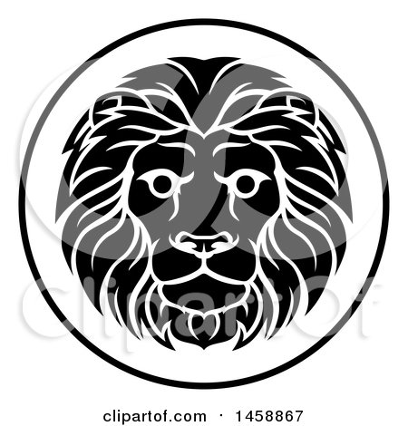 Clipart of a Black and White Zodiac Horoscope Astrology Leo Lion Circle Design - Royalty Free Vector Illustration by AtStockIllustration