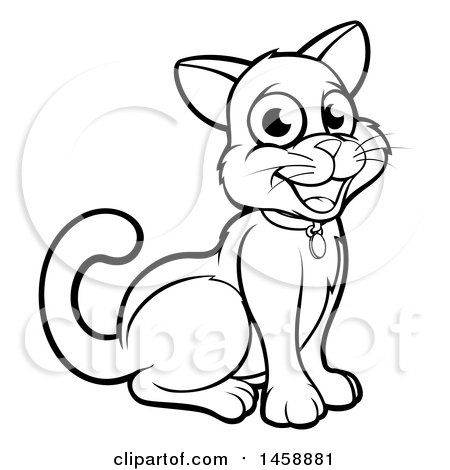 Clipart of a Black and White Cartoon Cat - Royalty Free Vector Illustration by AtStockIllustration