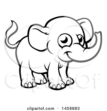 Clipart of a Black and White Cartoon Baby Elephant ...