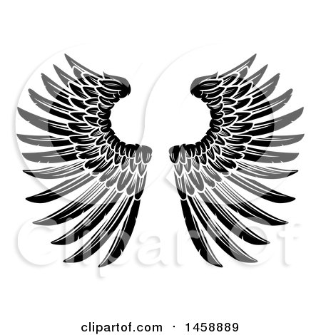 Clipart of a Black and White Pair of Feathered Wings - Royalty Free Vector Illustration by AtStockIllustration