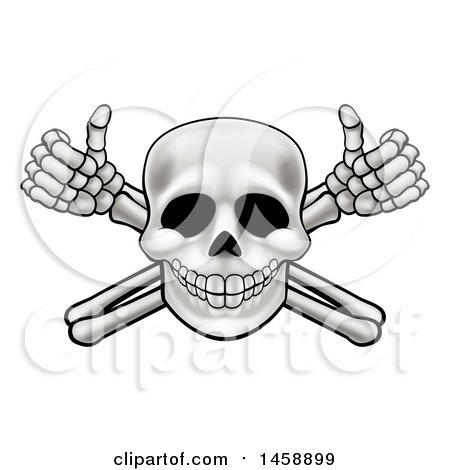 Clipart of a Human Skull over Crossbone Arms Giving Thumbs up - Royalty Free Vector Illustration by AtStockIllustration