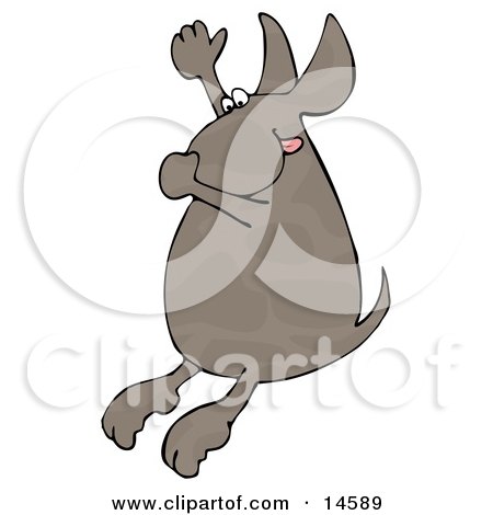 Hot Dog Plugging His Nose, Hanging His Tongue Out And Throwing His Arm Up In The Air While Diving Into Water Clipart Illustration by djart