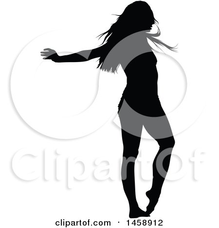 Clipart of a Black Silhouetted Female Dancer - Royalty Free Vector Illustration by dero